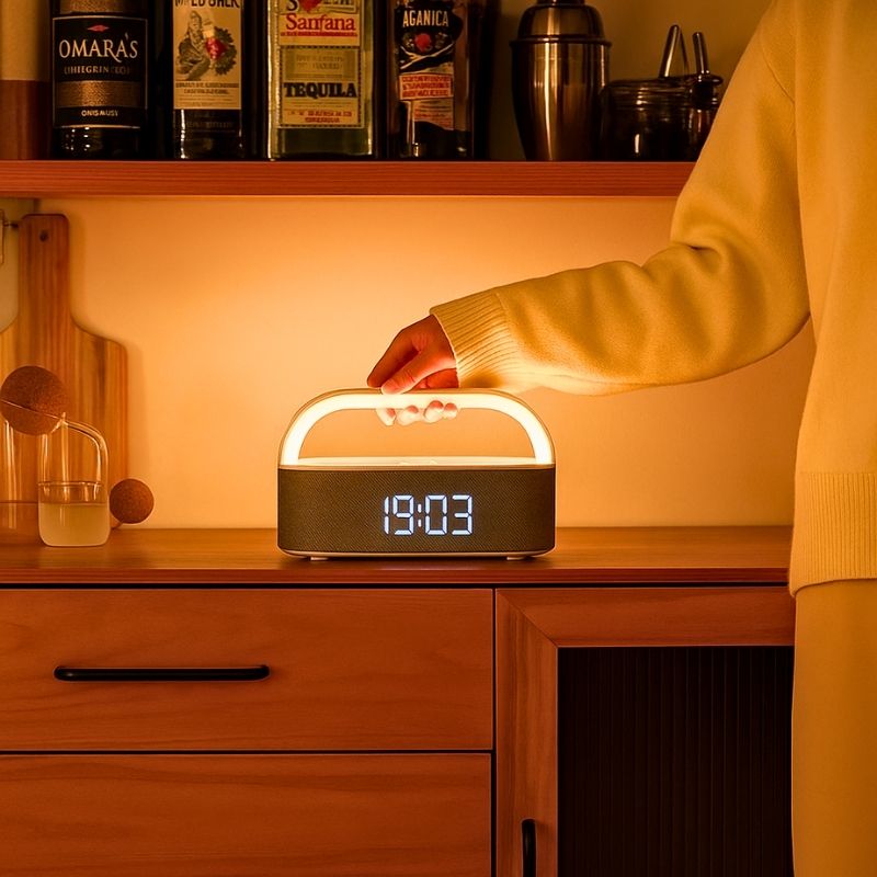 Radio réveil Bois LED Lumière d’Aube & Bluetooth – Nérima