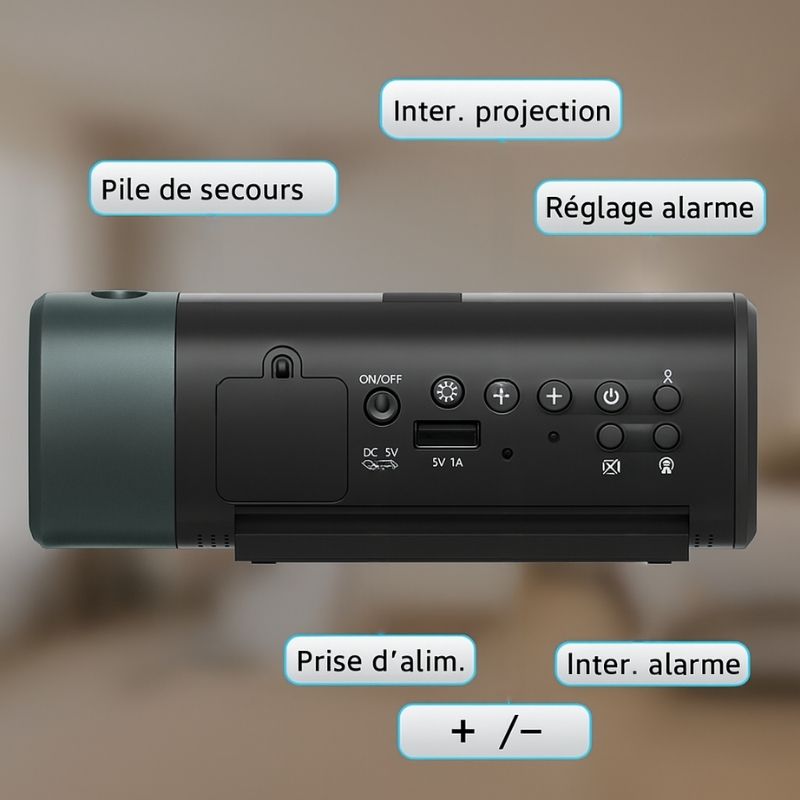 Réveil Visiora avec double alarme et recharge téléphone