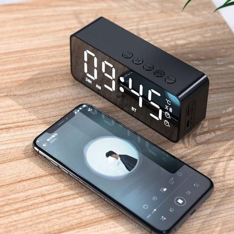 Réveil Bluetooth compact noir avec écran LED miroir – Minovo