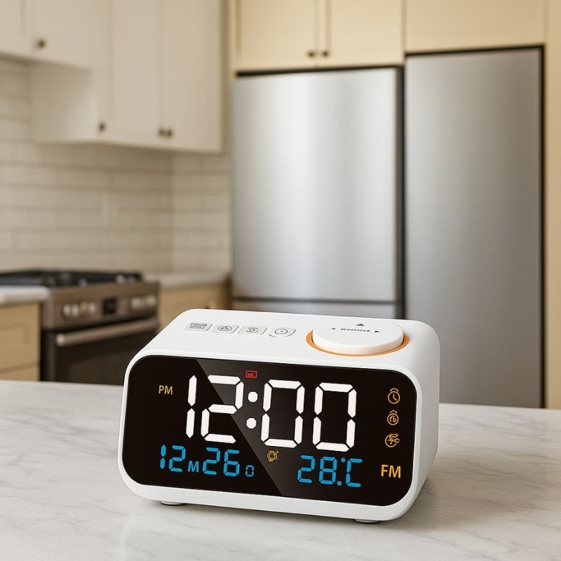 Réveil digital avec alarme, radio FM, port USB et écran LED clair