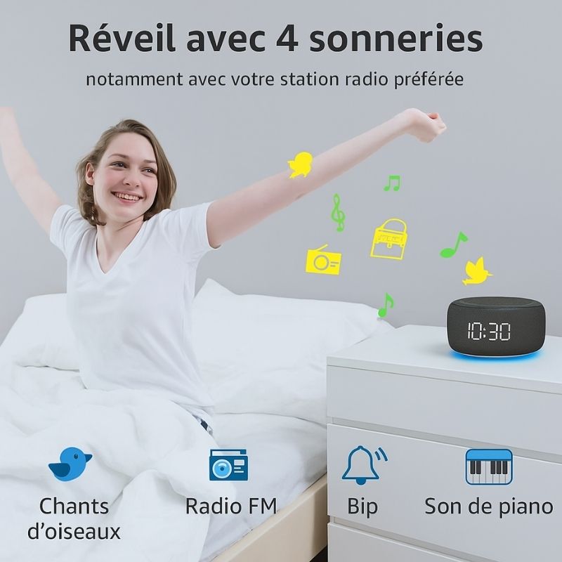 réveil Éclora affichage LED en pleine nuit avec lumière douce