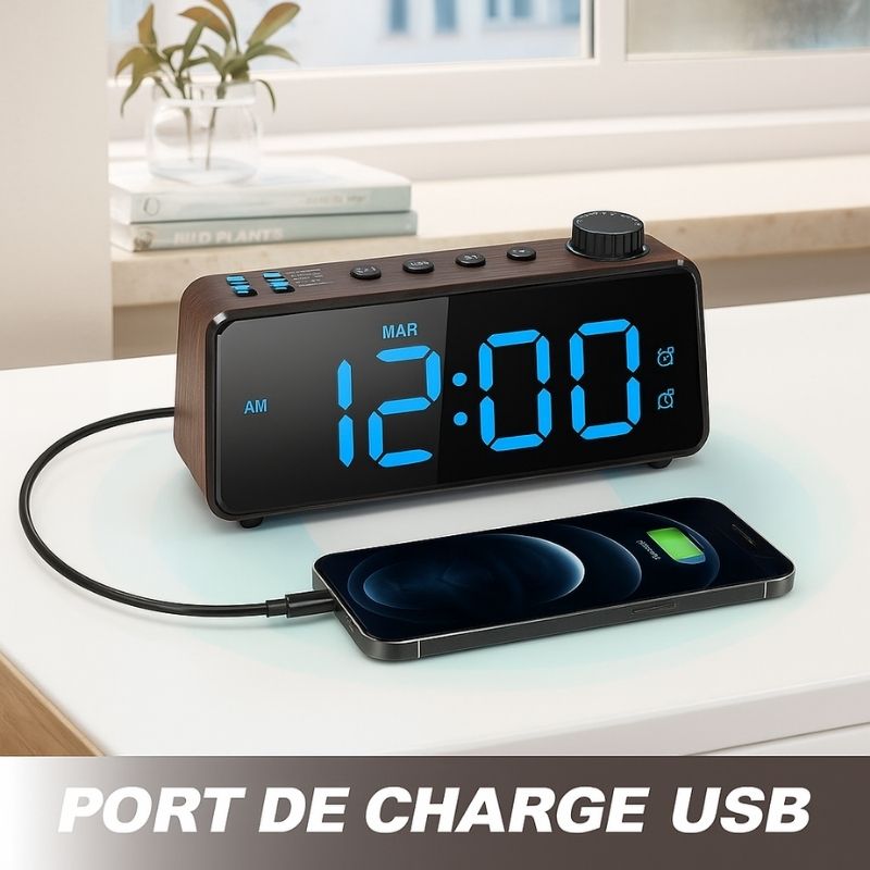 radio-réveil Clario avec port USB intégré pour recharge de téléphone