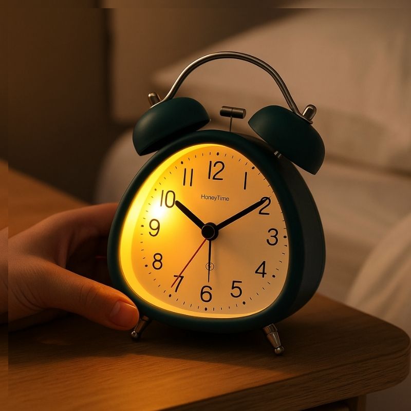 Réveil bleu allumé la nuit avec lumière douce