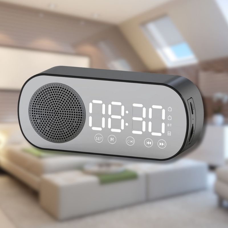 Réveil Bluetooth EumBeat avec haut-parleur intégré dans un salon moderne