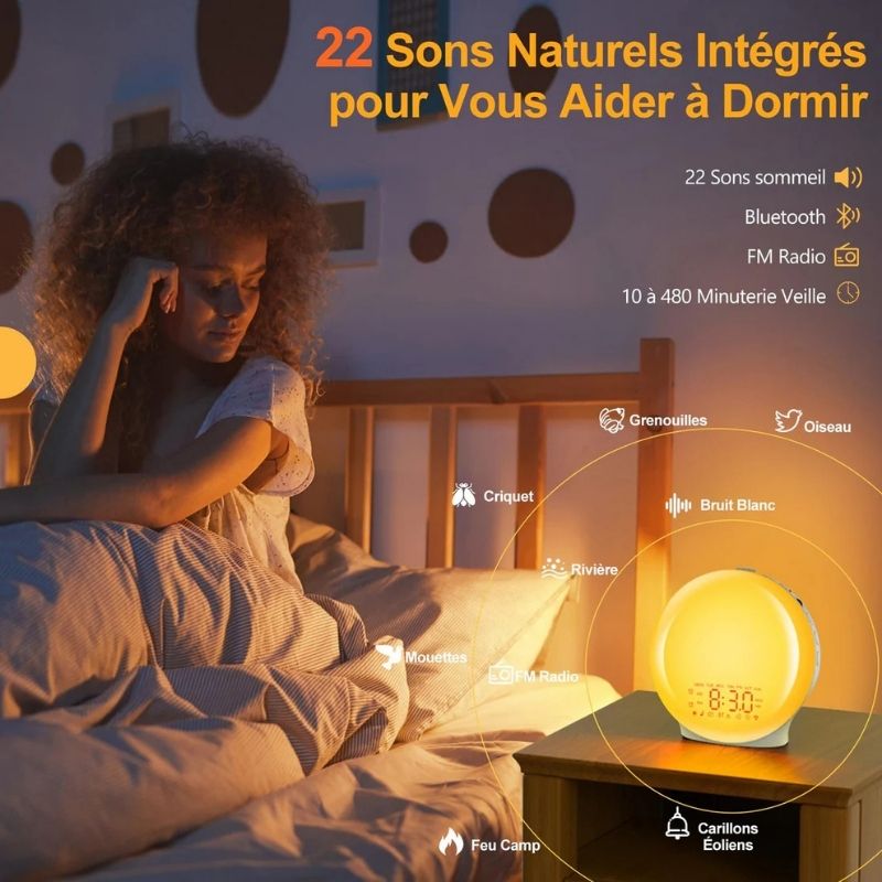 Réveil simulateur d’aube pour enfant avec sons naturels et lumière douce