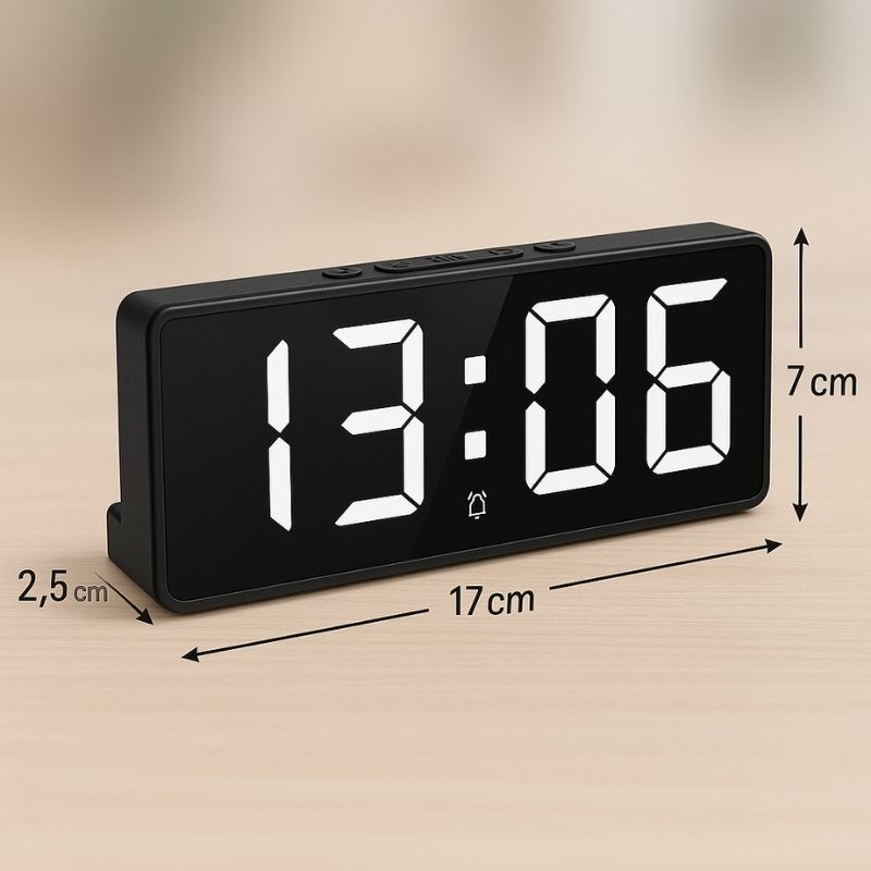 Réveil noir compact avec affichage LED blanc – Top Réveil