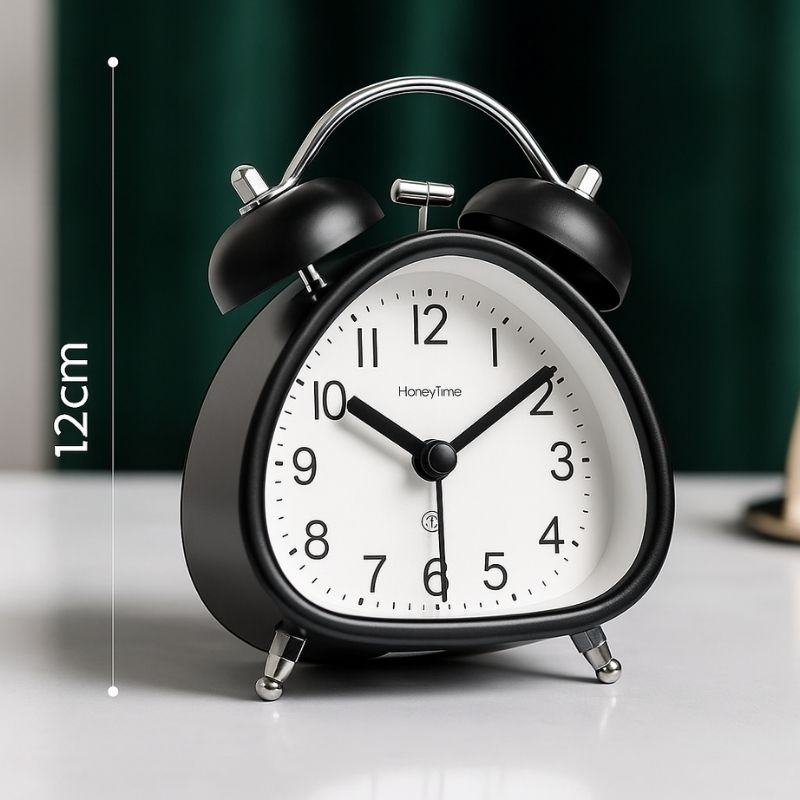 Réveil noir vintage en métal 12 cm avec mesure de hauteur