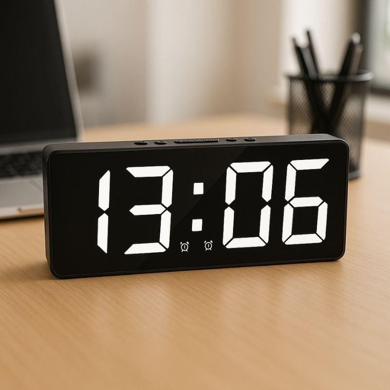 Réveil numérique vue en angle avec heure et date – Top Réveil