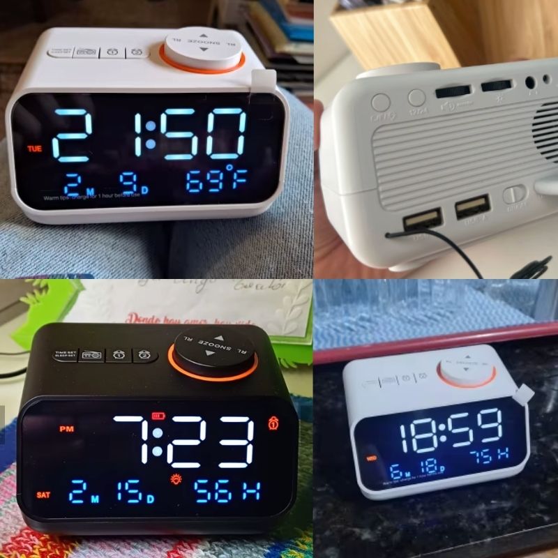 Réveil numérique avec projection lumineuse et port USB