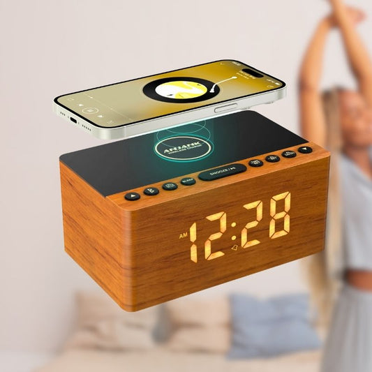 Réveil en Bois avec Haut-Parleur & Écran LED – Eléva