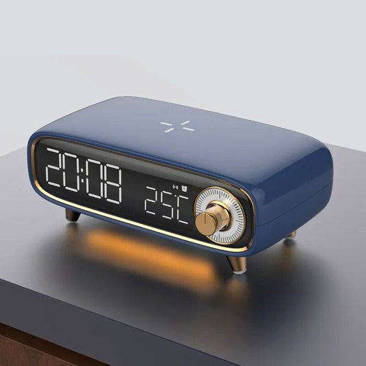 Réveil numérique design bleu avec affichage LED et température