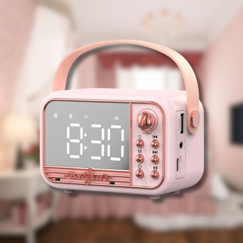 Réveil rose style vintage avec radio FM et Bluetooth – RetroWave